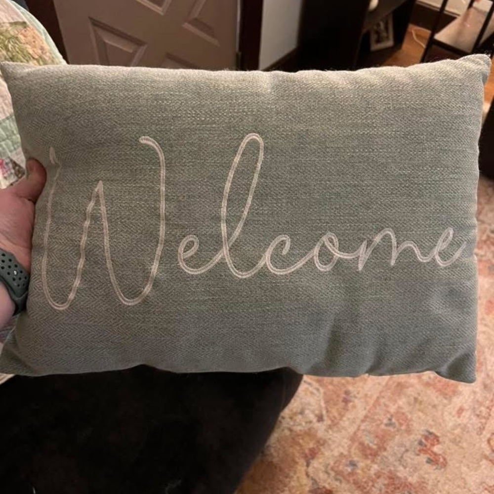 Welcome Embroidered Pillow - Green